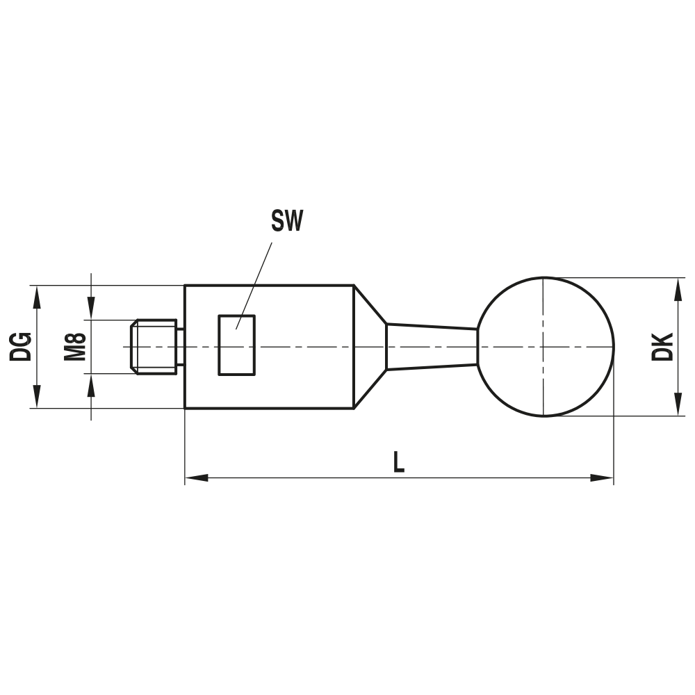 Drawing of product KN M8 150 24 130